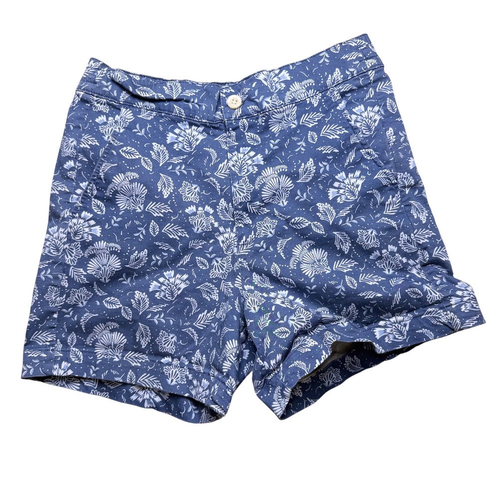 Blue Floral Shorts Womens M Elastic Back Casual Comfort Coastal‎ Summer Travel